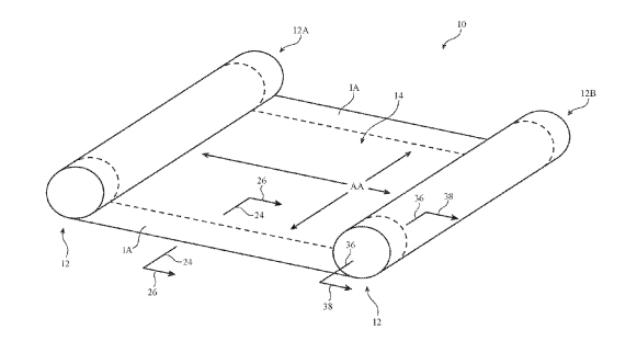 애플이 미국 특허청이 출원한 롤러블 스마트폰(출처=미국 특허청)