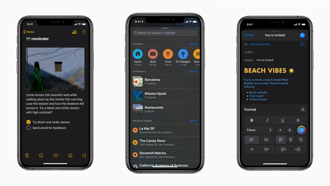 다크모드를 적용한 아이폰 화면 [사진=애플]