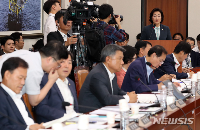 【서울=뉴시스】이종철 기자  = 16일 서울 여의도 국회에서 열린 산업통상자원중소벤처기업위원회 전체회의에 출석한 박영선 중소벤처기업부 장관이 업무보고를 하고 있다. 2019.07.16. jc4321@newsis.com