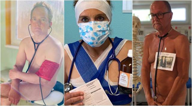 [서울=뉴시스] 신종 코로나바이러스 감염증(코로나19)에 대응하는 독일의 의료진들이 사회관계망서비스(SNS)를 통해 누드 시위를 시작했다. 29일 SNS에서는 '벌거벗은 거리낌(Blanke Bedenken)'이라는 해시태그를 달고 청진기만 목에 건 의료진의 사진이 잇따라 게시되고 있다. (사진=트위터 캡처) 2020.4.29.