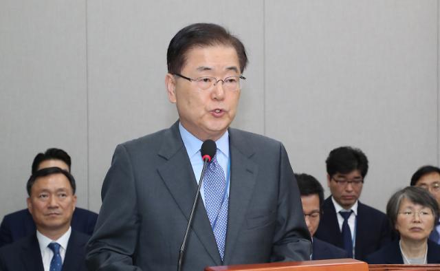 인사말 하는 정의용 국가안보실장     (서울=연합뉴스) 김주형 기자 = 정의용 국가안보실장이 1일 오전 열린 국회 운영위원회의 대통령비서실, 국가안보실, 대통령 경호처 등의 국정감사에서 인사말을 하고 있다. 2019.11.1     kjhpress@yna.co.kr/2019-11-01 10:29:30/ <저작권자 ⓒ 1980-2019 ㈜연합뉴스. 무단 전재 재배포 금지.>