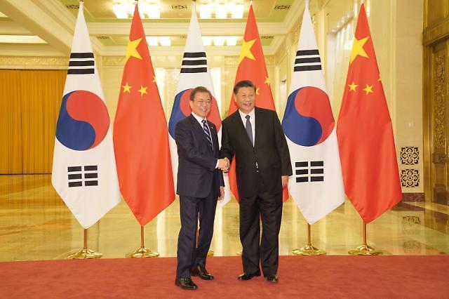 문재인 대통령과 시진핑 중국 국가주석이 지난해 12월 23일 베이징 인민대회당에서 정상회담 전 악수하고 있다. [