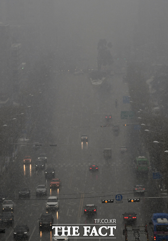 흐린 날씨 탓에 가시거리가 나쁜 도로