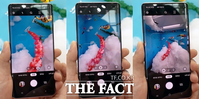 갤럭시S10과 갤럭시S10+에는 트리플 카메라가 탑재됐다. 같은 위치에서 망원, 광각, 초광각(왼쪽부터) 카메라로 바라본 모습. /영등포=서민지 기자