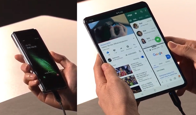 삼성전자는 'MWC 2019' 개막 전인 21일(한국 시간) 미국 샌프란시스코에서 '삼성 갤럭시 언팩 2019'를 열고 폴더블폰 '갤럭시 폴드'를 공개했다. /삼성 갤럭시 언팩 2019 영상 캡처