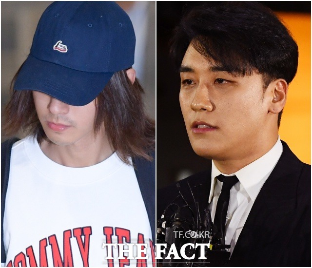 14일 나란히 경찰조사를 받는 가수 정준영과 빅뱅 승리. /김세정 이동률 기자