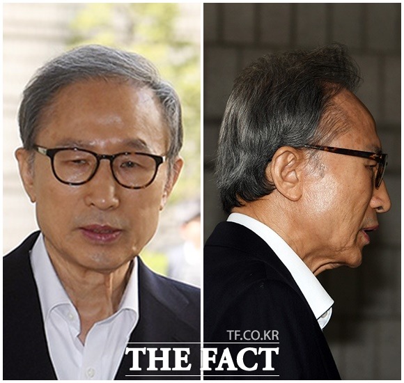 횡령과 뇌물수수등 혐의로 1심에서 실형을 선고받은 이명박 전 대통령이 3일 오후 서울 서초동 서울고등법원에 열린 항소심 공판에 출석하고 있다./임영무 기자