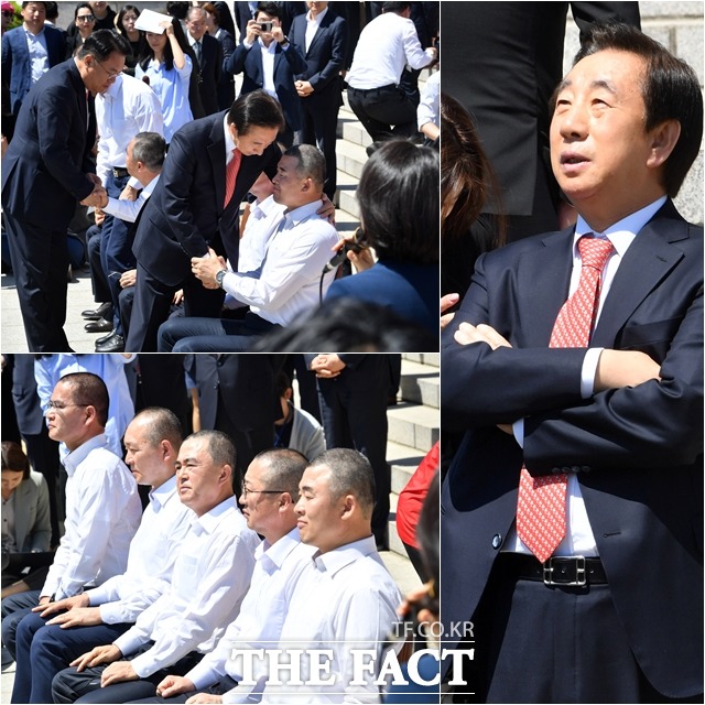 동료 의원들도 나와 지켜봤다. 착잡한 표정을 짓는 김성태 의원. /남윤호 기자