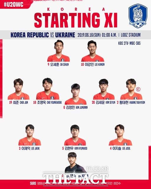 한국의 우크라이나전 선발 라인업./대한축구협회 제공