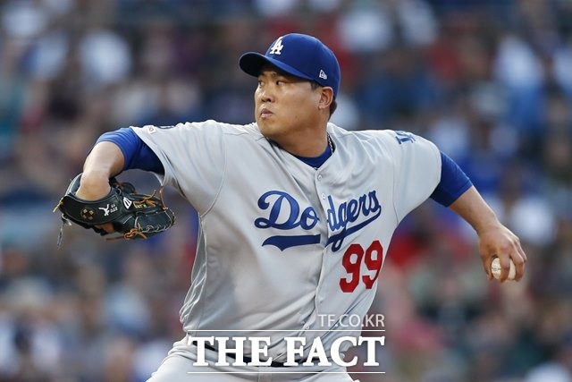지난해 월드시리즈 상대 보스턴과 리턴매치에서 시즌 15번째 퀄리티스타트 피칭을 이어간 류현진./보스턴=AP.뉴시스