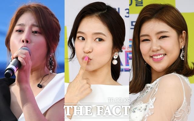 '사당동 떡집 딸' 김소유(맨 왼쪽)는 법적분쟁 직전 소속사에 위약금을 내고 전속계약을 해지했다. 송가인도 홍자도 '미스트롯' 출범 직전 소속사와 갈등을 빚고 결별했다. /더팩트 DB