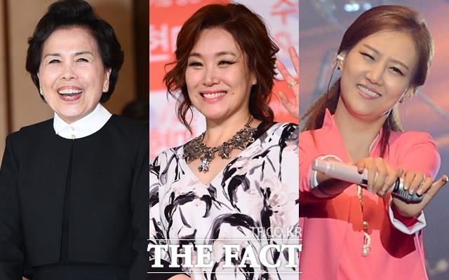 이미자는 1959년 '열아홉 순정'으로 공식 데뷔했다. 20년 뒤 주현미는 '고향의 품에'로, 다시 20년 뒤 장윤정은 99년 '강변가요제'로 가요계에 입문했다. 왼쪽부터 이미자 주현미 장윤정. /더팩트 DB