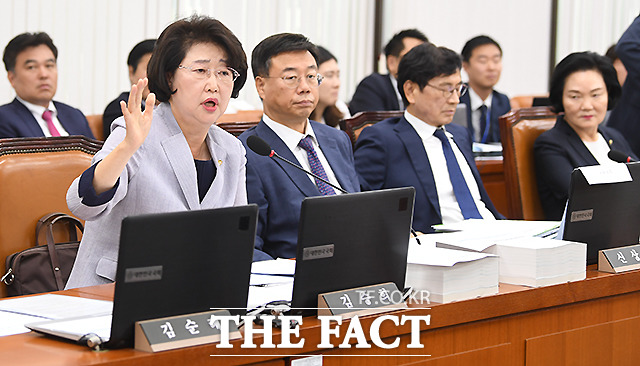 김승희 자유한국당 의원이 4일 오전 국회 보건복지위원회 국정감사에서 "문재인 대통령 치매 초기 의심" 발언을 한 것에 대해 더불어민주당 의원들이 강력하게 반발하며, 국정감사가 파행됐다. 김 의원이 이날 국정감사에서 발언하는 모습. /국회=이새롬 기자