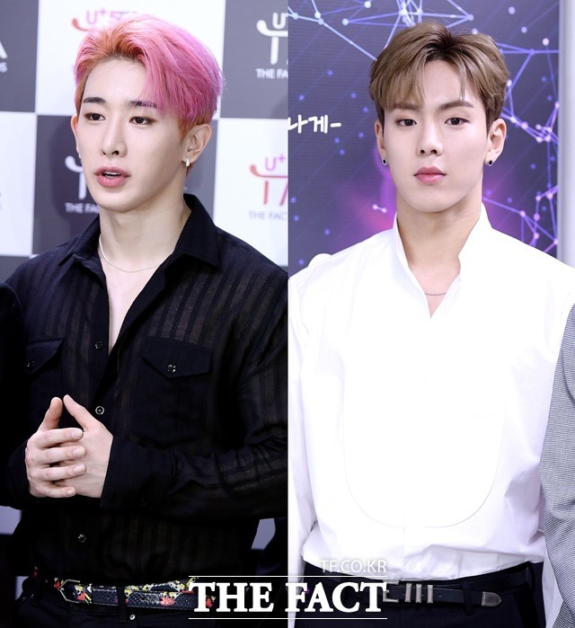 몬스타엑스 원호(왼쪽)는 과거 폭로로 팀에서 탈퇴했고 셔누는 불륜설에 이어 조작 사진 유포까지 힘든 나날을 보내고 있다. /더팩트 DB
