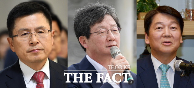 4·15 총선을 앞두고 '중도보수 대통합'이 보수진영의 승리를 위한 필수조건이라는 목소리가 커지는 가운데 (왼쪽부터) 황교안 한국당 대표, 유승민 새로운보수당 인재영입위원장, 안철수 전 국민의당 대표 등 통합의 대상들은 각각 마이웨이 행보를 이어가고 있다. /더팩트 DB