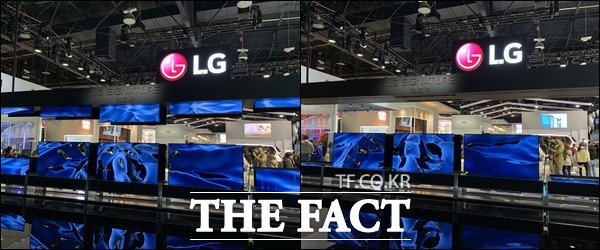 LG전자는 이날 기존의 롤업(roll-up) 방식뿐 아니라 위에서 아래로 화면을 펼쳐주는 롤다운(roll-down) 방식의 롤러블 올레드 TV도 선보였다. /라스베이거스=최수진 기자