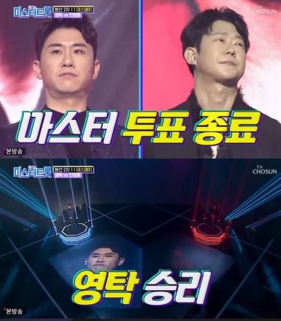 '미스터트롯' 마스터들은 영탁의 실력에 감탄하며 "새로운 우승후보가 아니냐"며 놀라움을 감추지 못했다. /TV조선 '미스터트롯' 캡처