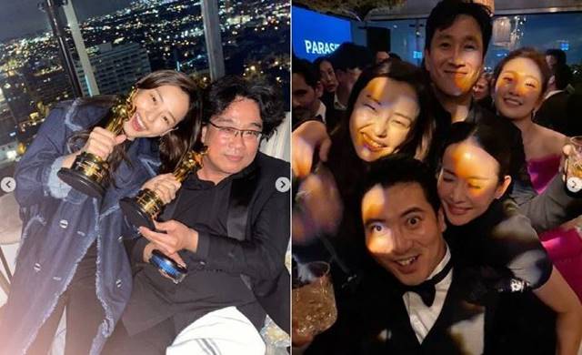 이하늬가 인스타그램에 올린 '기생충'팀 축하 파티 사진. /이하늬 인스타그램