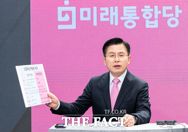 토론회 진행 도중 황교안 미래통합당 후보가 토론진행 방식에 이의를 제기하며 약 5분간 녹화가 중단되기도 했다. 6일 토론회에 출연해 긴급재난지원금 재정확보 방안에 대해 설명하는 황 후보. /국회사진취재단.