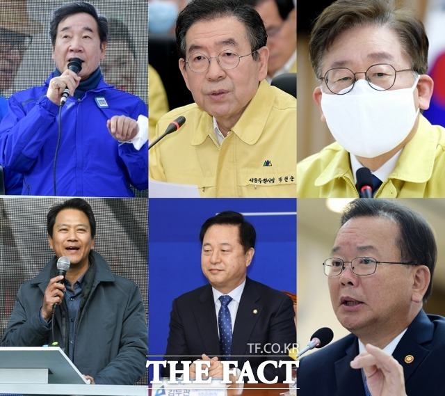 TK 지역 맹주 입지를 굳히려 했던 김부겸 의원은 낙선하면서 원외 인사로서 재기를 노릴 것으로 보인다. 김두관 의원은 아슬아슬하게 이기며 권역 대표 대권주자 발판을 마련했다. 박원순 서울시장과 임종석 전 대통령 비서실장도 측근들을 국회에 입성시키며 숨은 승자가 됐다. 이재명 경기지사는 이 위원장의 부각으로 차기 당내 대권경쟁을 펼칠 것으로 보인다. 왼쪽 위에서부터 시계방향으로 이낙연 전 국무총리, 박원순 서울시장, 이재명 경기지사, 김부겸, 김두관 의원, 임종석 전 비서실장. /더팩트 DB