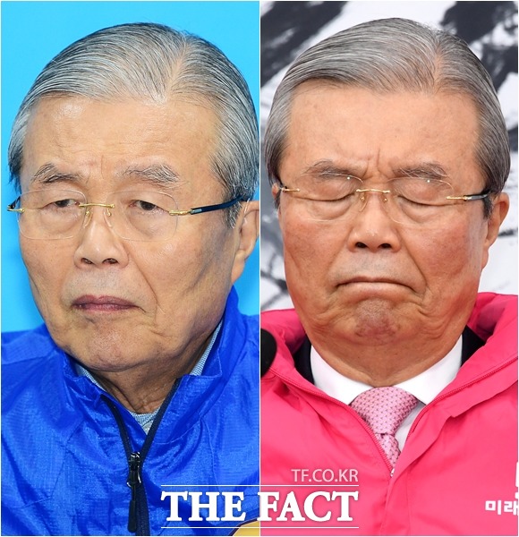 '고심을 부른는 대책위원회' 2016년 더불어민주당 중앙선거대책위원회에 참석하고 있는 모습(왼쪽)과 2020년 3월 미래통합당 중앙선거대책위원회에 참석한 모습.