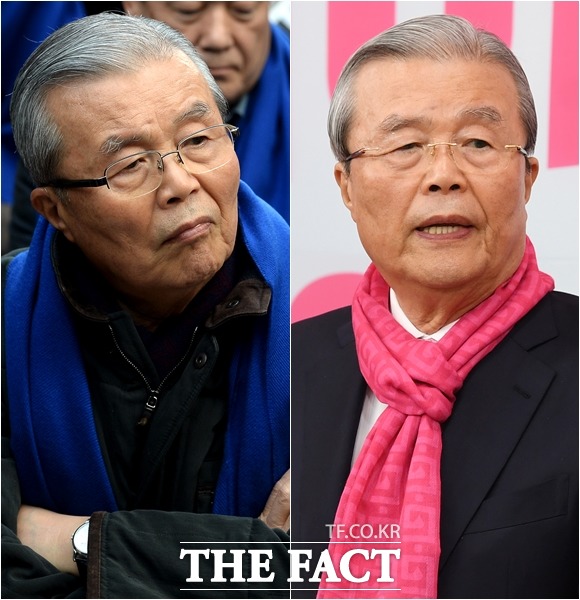 '비상시국에 등장하는 목도리' 2016년 박근혜-최순실 규탄대회에 참석한 모습(왼쪽)과 지난 9일 김대호 후보의 막말 파동으로 인한 사과 기자회견에 참석한 모습.