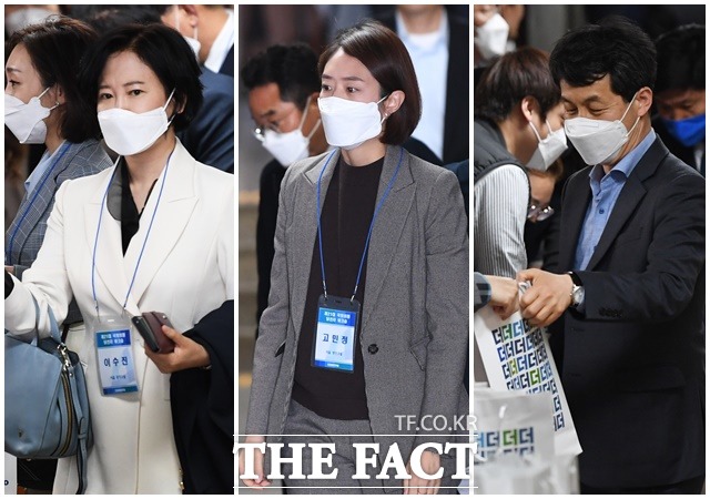 더불어민주당 이수진 동작을 당선인과 고민정 광진을 당선인, 윤건영 구로을 당선인(왼쪽부터)이 지난달 27일 국회에서 열린 더불어시민당 제21대 국회의원 당선자(초선) 워크숍에 참석한 모습. / 배정한 기자