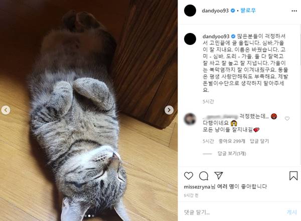 유승호가 갑수목장으로부터 입양받은 반려묘의 근황과 사진을 공개했다. /유승호 SNS