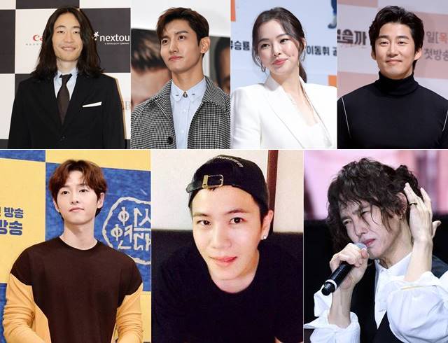 류승범(왼쪽 상단부터 시계방향)과 최강창민이 결혼 소식을 알렸다. 이하늬와 윤계상은 7년 열애의 마침표를 찍었으며, 가수 양준일은 성희롱 논란으로 여론의 뭇매를 맞고 있다. 프로듀서 겸 작곡가 단디는 성폭행 혐의로 기소됐고, 송중기는 여자 변호사와 루머로 곤혹을 치르고 있다. /더팩트 DB·단디SNS