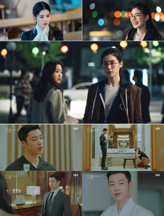 정은채(상단 3컷)는 대한제국의 여성 총리로 구서령과 대한민국에 구은아를 동시에연기해 1인 2역을 소화했다. 우도환은 대한제국에서 황실의 근위대 대장 조영과 대한민국에서 사회복무요원 조은섭으로 분했다. /키이스트 제공·SBS '더킹-영원의 군주' 캡처