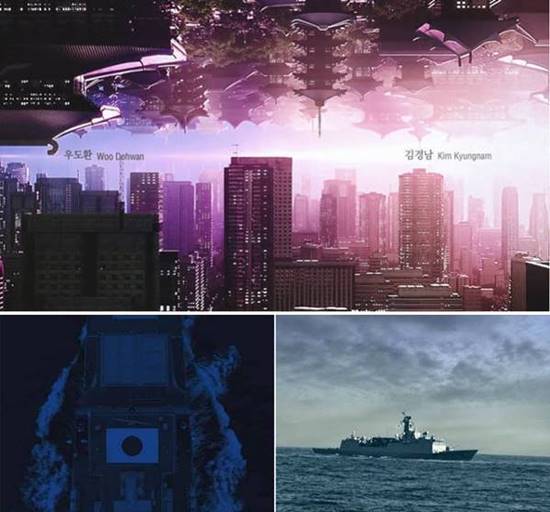 드라마 초반 왜색 논란에 휩싸인 '더킹'은 1,2회에서 보인 궁궐의 모습이 일본의 사찰과 닮아있었고 (위) 일본과 전투 중인 장면에서는 일본 군함이 우리나라 군함과 유사하다는 지적이 있었다. /SBS '더킹-영원의 군주' 캡처