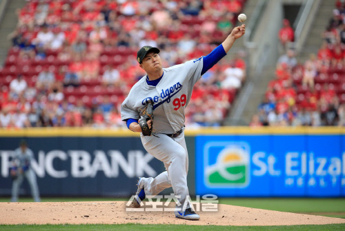 류현진이 20일(한국시간) 그레이트 아메리칸 볼파크에서 열린 신시내티와 경기에서 역투하고 있다. 캡처 | LA다저스 트위터
