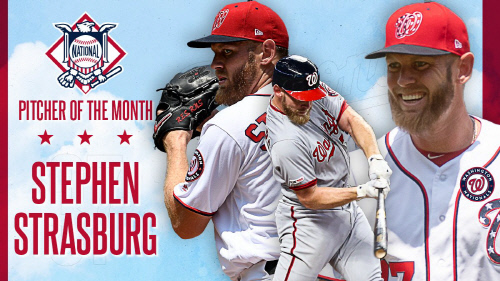 내셔널리그 이달의 투수로 선정된 스티븐 스트라스버그. 캡처 | 워싱턴 트위터
