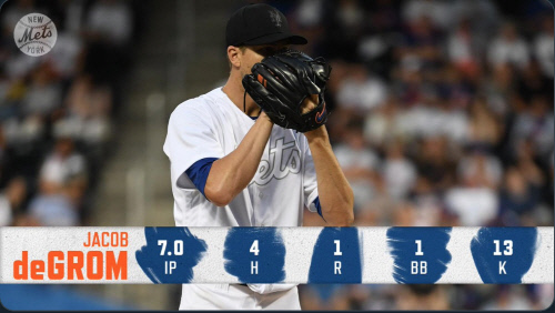 지난 24일 호투를 펼치고 자신의 패전을 지우는 홈런까지 터뜨린 제이콥 디그롬 | 뉴욕 메츠 공식 트위터 캡처