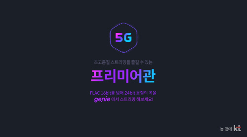 지니뮤직이 5G와 24비트 FLAC 음원을 결합한 ‘프리미어관’을 도입해 스트리밍 음원시장에서 돌풍을 일으키고 있다.  제공 | 지니뮤직