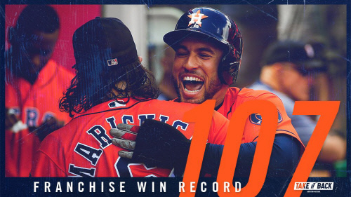 휴스턴이 정규 시즌 107승을 따내면서 메이저리그 최고 승률 팀이 됐다. 캡처 | 휴스턴 트위터