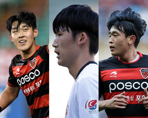 송민규(왼쪽부터), 이승모, 박재우. 제공 | 한국프로축구연맹