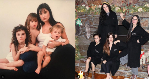 할리우드 배우 데미무어가 세 딸과 함께 한 가족사진을 차례로 공개해 눈길을 끈다. 출처|데미무어 인스타그램