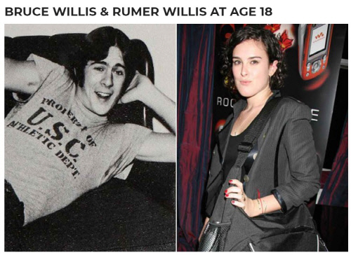 18세의 브루스 윌리스(왼쪽)와 딸 루머 윌리스. 출처|더썬