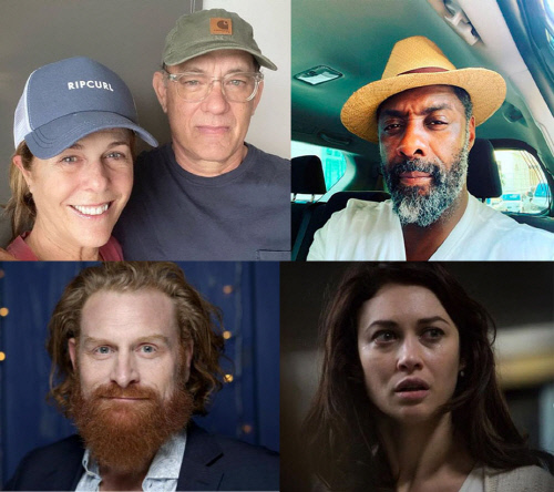 할리우드 스타들이 줄줄이 코로나19 확진소식을 전해 우려를 더하고 있다. 왼쪽 위부터 시계방향으로 톰행크스 부부, 이드리스 엘바, 올가 쿠릴렌코, 크리스토퍼 히비주.