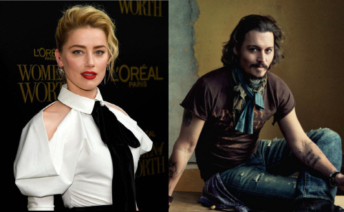 엠버 허드(왼)와 조니 뎁. 출처|엠버 허드 개인 SNS 캐버, 조니 뎁 베너티페어 화보 캡처.