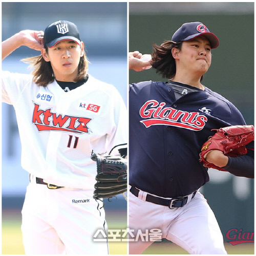 KT 마무리 이대은(왼쪽)과 롯데 마무리 김원중. 박진업기자 upandup@sportsseoul.com·롯데자이언츠 제공