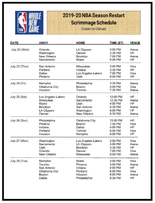 NBA 잔여시즌 일정. 출처|NBA