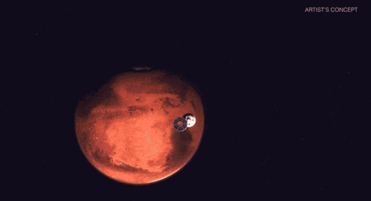 ‘스카이폴’ 계획에 따라 화성으로 날아간 비행 캡슐에서 무인 헬기 6대가 공중 방출되는 개념을 보여주는 컴퓨터 그래픽 동영상. 에어로바이런먼트 제공