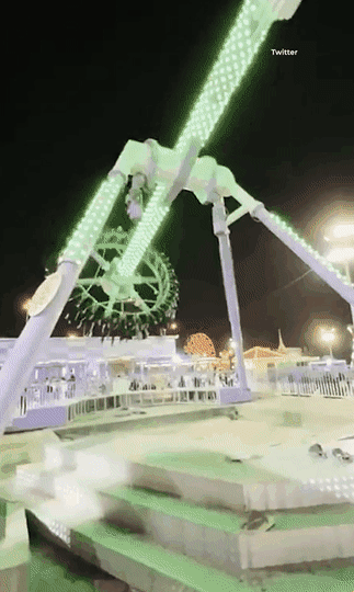 사우디 현지시간으로 지난달 30일 제다 인근의 타이프에 있는 한 놀이공원에서 놀이기구가 옆 기둥과 충돌해 부러지는 사고가 발생했다. 사고 당시 모습. 엑스 캡처