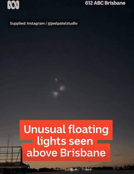 호주 현지시간으로 지난달 30일 퀸즐랜드와 뉴사우스웨일스 북부 하늘에서는 삼각형을 이루는 3개의 빛(왼쪽)이 관측됐다. ABC 라디오 캡처