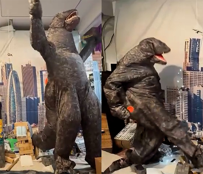 고질라가 된 남편…"도시를 때려부숴라" 스트레스 해소 생일 이벤트