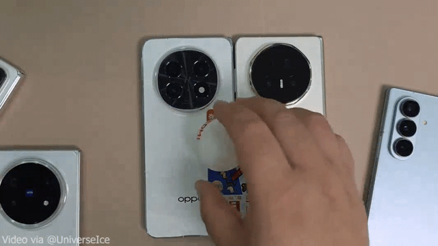 엑스(X)에서 주로 활동하는 IT 팁스터 유니버스아이스(@UniverseIce)가 게재한 영상. 오포와 아너의 스마트폰을 나란히 눕혀놓자 이번엔 아너의 제품 쪽으로 탁구공이 굴러가는 모습. [사진=유니버스아이스 X 계정]