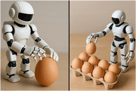 휴보가 달걀을 쉽게 집어 옮기는 장면(필자가 소라로 생성한 그림)