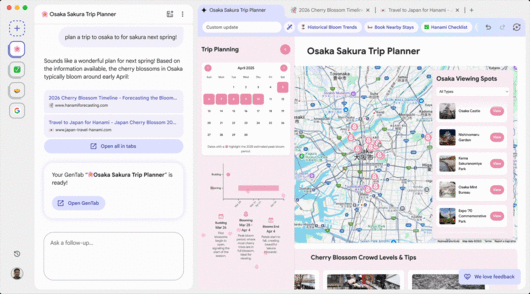 구글 '디스코'에서 일본 벚꽃 여행 일정표를 짜는 모습. 구글 랩스
